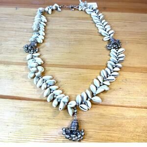 Soft Surroundings Cowrie Shell Statement Necklace Silver Tone Boho Tribal